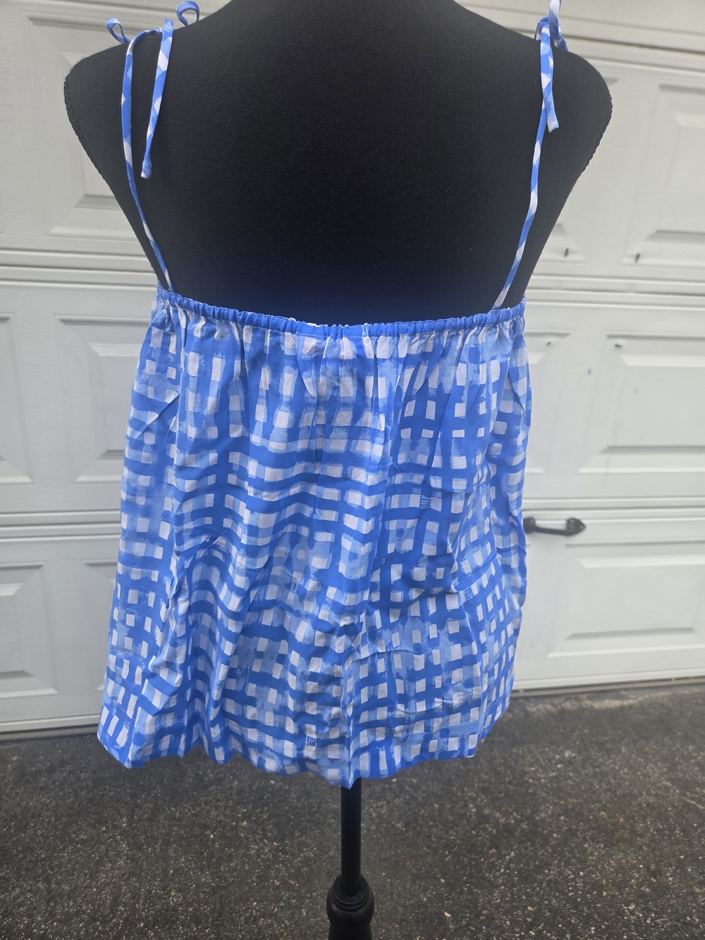 Lilly Pulitzer Blue White Check Print Tie Strap Cami Tank Top Size L - Picture 4 of 12